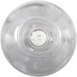 A top-down view of the Adam & Eve Triple Chamber Ball Drainer - Clear Masturbator Sleeve showcases its circular, transparent design. The light plays on its smooth surface, enhancing its glossy shine and creating subtle reflections that offer a sensation of being drawn into its intriguing form.