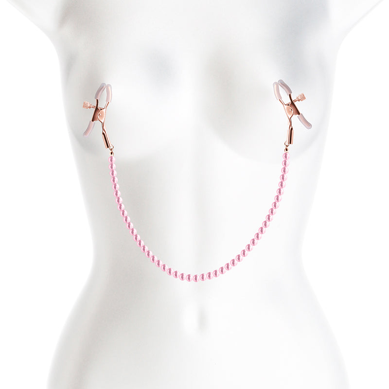 Buy Bound Nipple Clamps - DC1 - Pink - Gold Nipple Clamps with Pink Pearl Chain at NZ’s Mega Adult Toys Store. Discover premium sex toys with discreet shipping at the best price in NZ