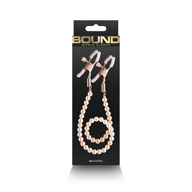 Buy Bound Nipple Clamps - DC1 - Rose Gold - Rose Gold Nipple Clamps with Gold Pearl Chain at NZ’s Mega Adult Toys Store. Discover premium sex toys with discreet shipping at the best price in NZ
