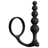 The Anal Fantasy Collection Ass-Gasm Cockring Anal Beads features a black cock ring with an anal plug design, combining ergonomic flexibility with graduated beads in a curved extension. Crafted for personal use, it offers a matte finish that ensures comfort and integration of the beaded toy.