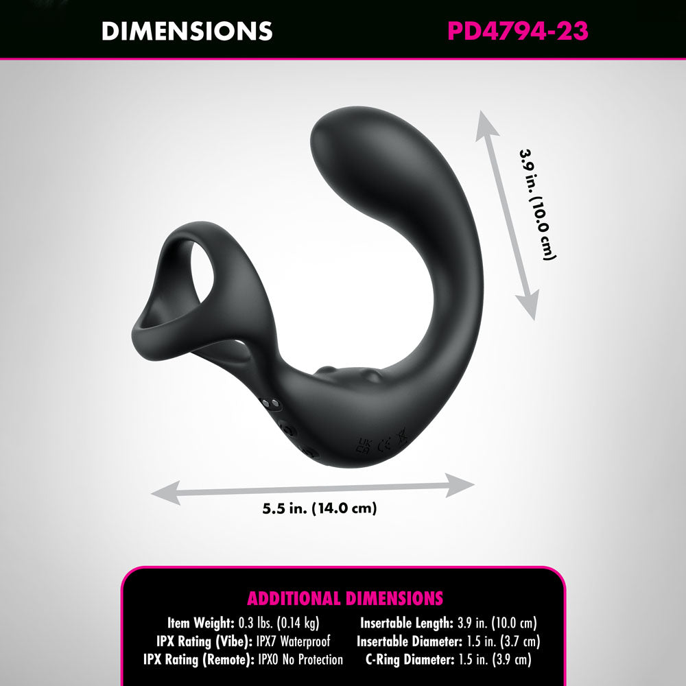 The Anal Fantasy Elite Ass-Gasm Taint-alizer is a black silicone prostate massager with a dual ring for perineum stimulation. Measuring 5.5 inches long, 3.9 inches insertable, and a 1.3-inch diameter, this IPX7 waterproof device ensures enhanced pleasure and exploration.