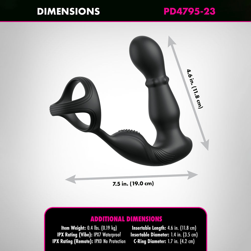 The Anal Fantasy Elite Ass-Gasm Slide & Glide in black provides P-Spot stimulation with a ribbed design and dual-ring base. It features a 7.5-inch length, 4.6-inch insertable shaft, vibrating capability, IPX7 waterproof rating, and detailed functional areas for an exceptional anal experience.