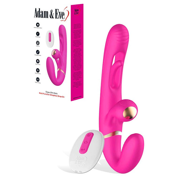 Buy Adam & Eve ORGAZ - OHH - MATIC - Pink 23.5 cm USB Rechargeable Strapless Strap - On with Remote