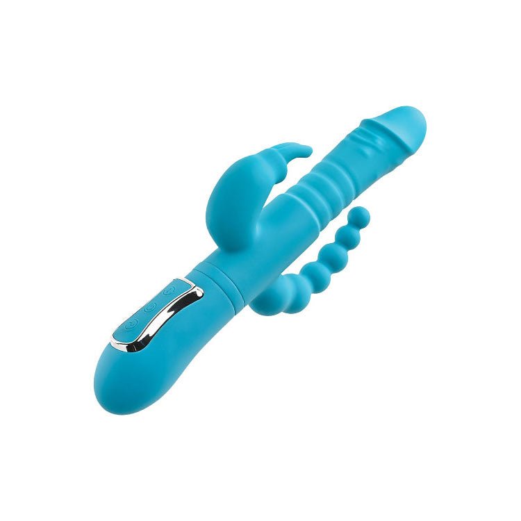 Buy Adam & Eve THRUSTING TRIPLE JOY RABBIT - Teal 25.4 cm USB Rechargeable Rabbit Vibrator with Anal Probe