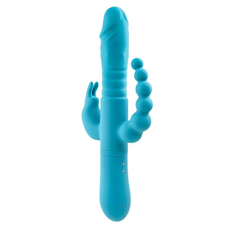 Buy Adam & Eve THRUSTING TRIPLE JOY RABBIT - Teal 25.4 cm USB Rechargeable Rabbit Vibrator with Anal Probe