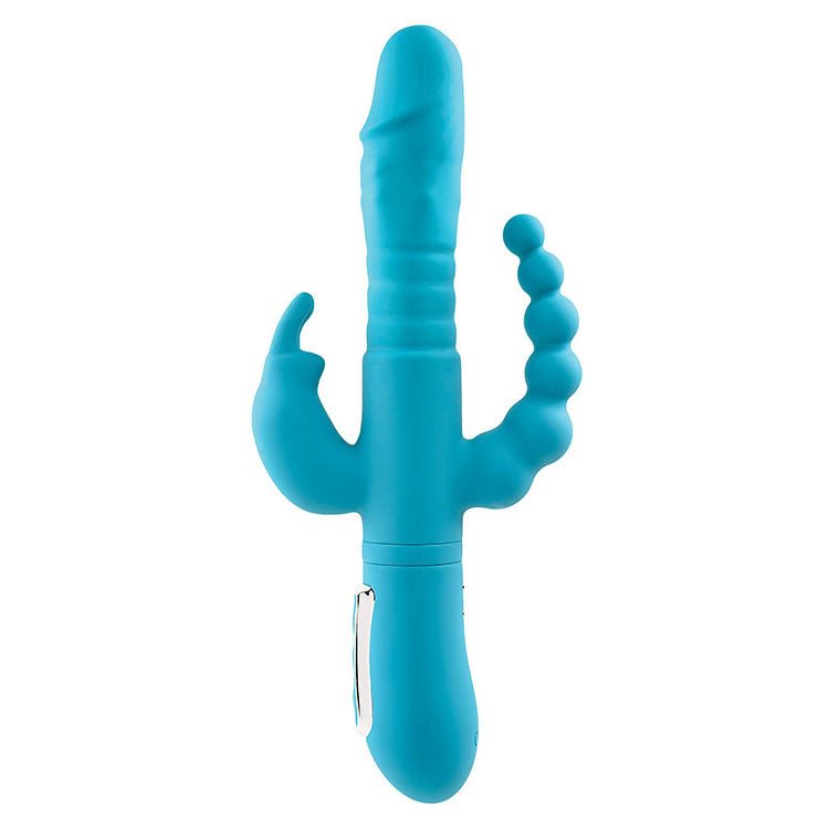 Buy Adam & Eve THRUSTING TRIPLE JOY RABBIT - Teal 25.4 cm USB Rechargeable Rabbit Vibrator with Anal Probe