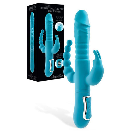 Buy Adam & Eve THRUSTING TRIPLE JOY RABBIT - Teal 25.4 cm USB Rechargeable Rabbit Vibrator with Anal Probe at Oh Joy. Discover premium sexual toys with discreet shipping at the best price in NZ