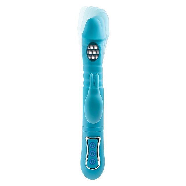 Buy Adam & Eve THRUSTING TRIPLE JOY RABBIT - Teal 25.4 cm USB Rechargeable Rabbit Vibrator with Anal Probe