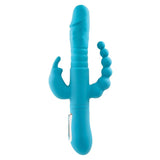 Buy Adam & Eve THRUSTING TRIPLE JOY RABBIT - Teal 25.4 cm USB Rechargeable Rabbit Vibrator with Anal Probe