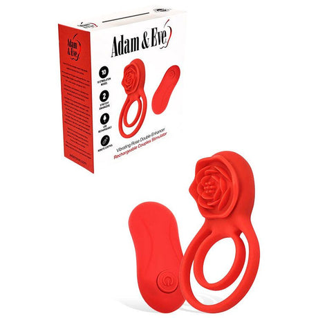 Buy Adam & Eve VIBRATING ROSE DOUBLE ENHANCER - Red USB Rechargeable Cock & Balls Ring with Remote