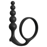 The Anal Fantasy Collection Ass-Gasm Cockring Anal Beads are black with graduating beads and a looped handle, offering smooth prostate stimulation. The minimalist design ensures grip and control, making it ideal for personal use.
