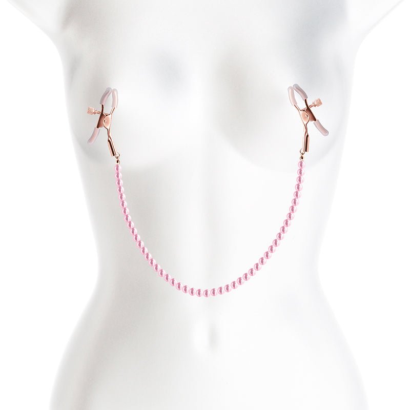 Buy Bound Nipple Clamps - DC1 - Pink - Gold Nipple Clamps with Pink Pearl Chain at NZ’s Mega Adult Toys Store. Discover premium sex toys with discreet shipping at the best price in NZ
