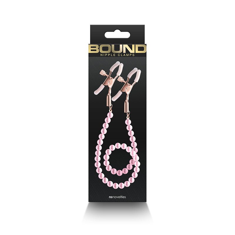 Buy Bound Nipple Clamps - DC1 - Pink - Gold Nipple Clamps with Pink Pearl Chain at NZ’s Mega Adult Toys Store. Discover premium sex toys with discreet shipping at the best price in NZ
