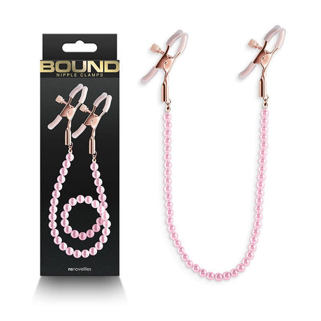 Buy Bound Nipple Clamps - DC1 - Pink - Gold Nipple Clamps with Pink Pearl Chain at NZ’s Mega Adult Toys Store. Discover premium sex toys with discreet shipping at the best price in NZ