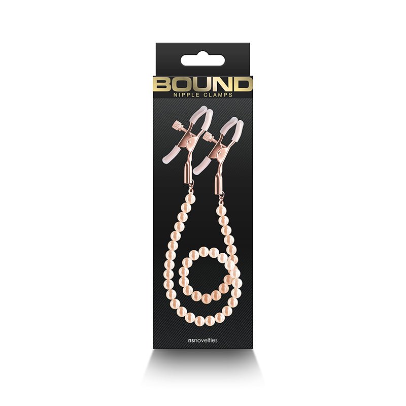 Buy Bound Nipple Clamps - DC1 - Rose Gold - Rose Gold Nipple Clamps with Gold Pearl Chain at NZ’s Mega Adult Toys Store. Discover premium sex toys with discreet shipping at the best price in NZ