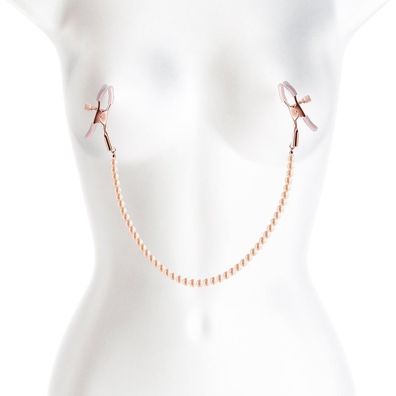 Buy Bound Nipple Clamps - DC1 - Rose Gold - Rose Gold Nipple Clamps with Gold Pearl Chain at NZ’s Mega Adult Toys Store. Discover premium sex toys with discreet shipping at the best price in NZ