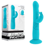 Buy Evolved BUNNY HOP - Teal 25.1 cm USB Rechargeable Thrusting Rabbit Vibrator with Suction Base at Oh Joy. Discover premium sexual toys with discreet shipping at the best price in NZ