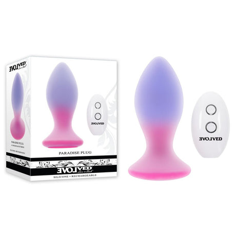 Buy Evolved PARADISE PLUG - Pink/Purple 10.5 cm USB Rechargeable Vibrating Butt Plug with Wireless Remote at Oh Joy. Discover premium sexual toys with discreet shipping at the best price in NZ