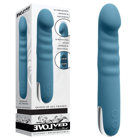 Buy Evolved QUEEN OF ALL TRADES - Blue 22.6 cm USB Rechargeable Thrusting & Rotating Vibrator at Oh Joy. Discover premium sexual toys with discreet shipping at the best price in NZ
