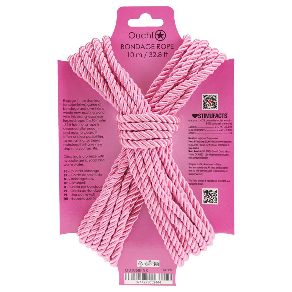 Buy OUCH! Bondage Rope - 10 M - Pink - Pink Nylon Bondage Rope - 10 metre Length