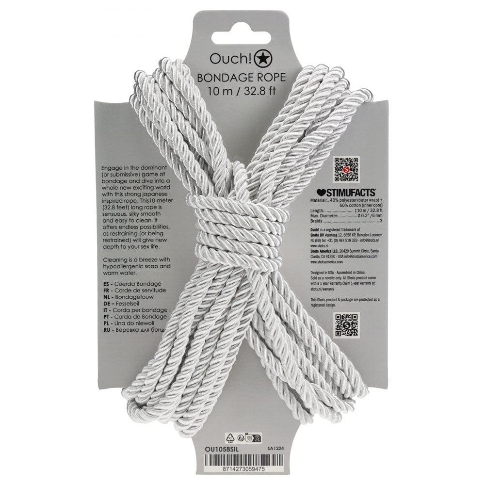 Buy OUCH! Bondage Rope - 10 M - Silver - Silver Nylon Bondage Rope - 10 metre Length