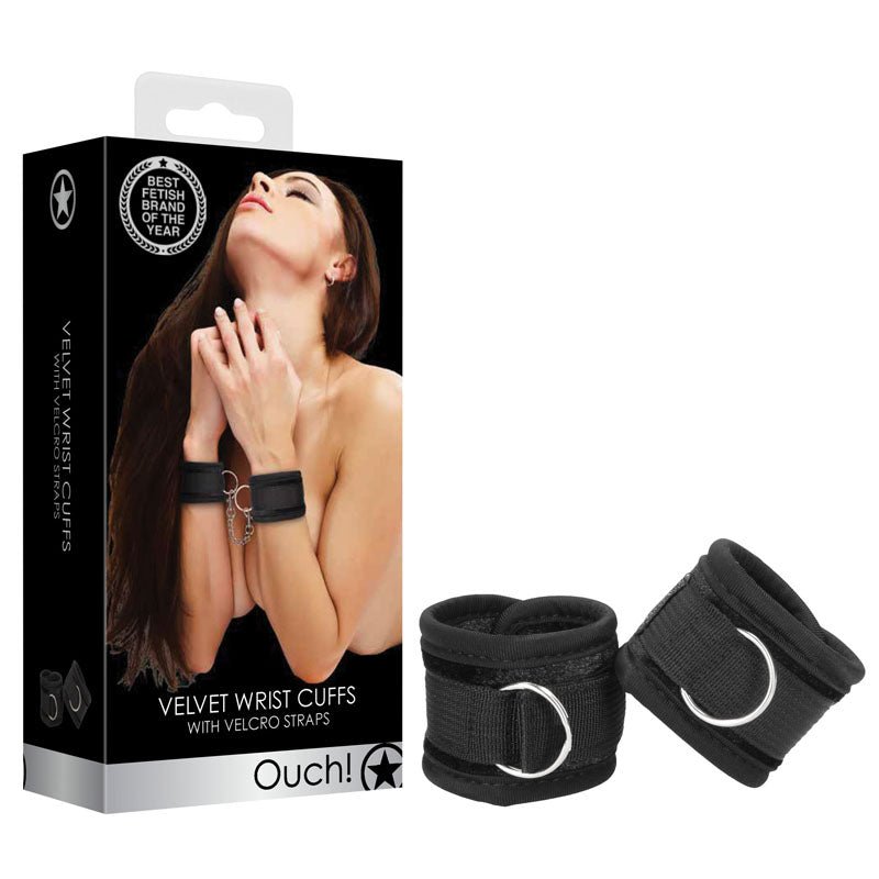 Buy OUCH! Velvet & Velcro Adjustable Handcuffs - Black Restraints