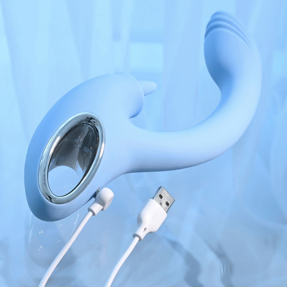Buy Playboy Pleasure SAPPHIRE SKY - Blue 21.6 cm USB Rechargeable Vibrator with Double Tongue Stimulator