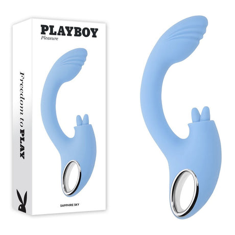 Buy Playboy Pleasure SAPPHIRE SKY - Blue 21.6 cm USB Rechargeable Vibrator with Double Tongue Stimulator