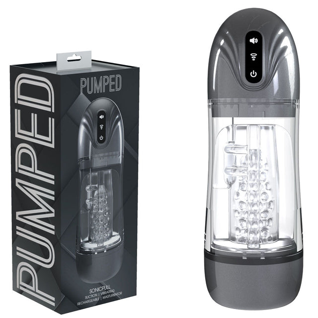 Buy PUMPED SonicPull - Gunmetal - Gunmetal Grey/Clear USB Rechargeable Sucking And Vibrating Auto Masturbator
