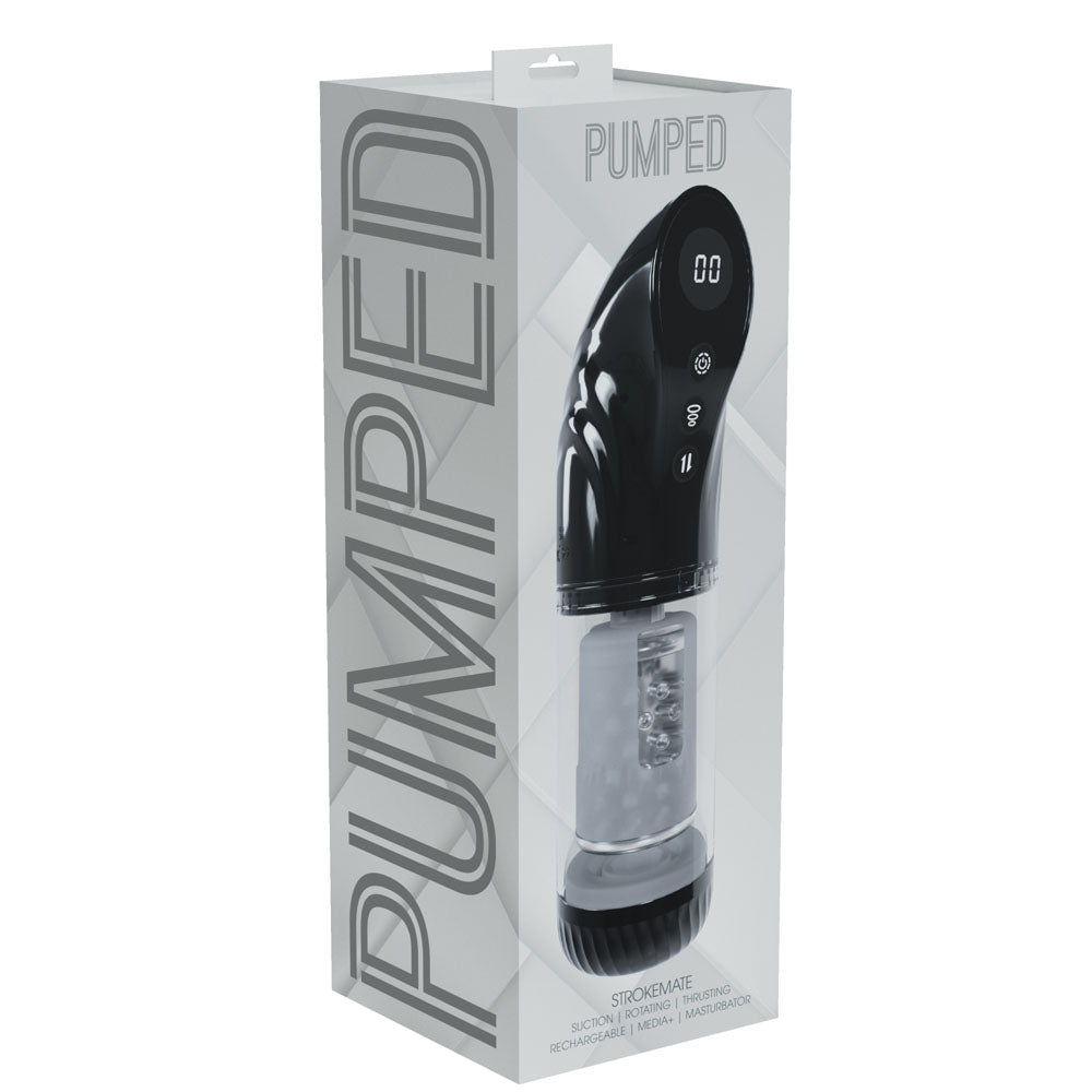 Buy PUMPED Strokemate - Black/Clear USB Rechargeable Sucking Rotating and Thrusting Auto Masturbator