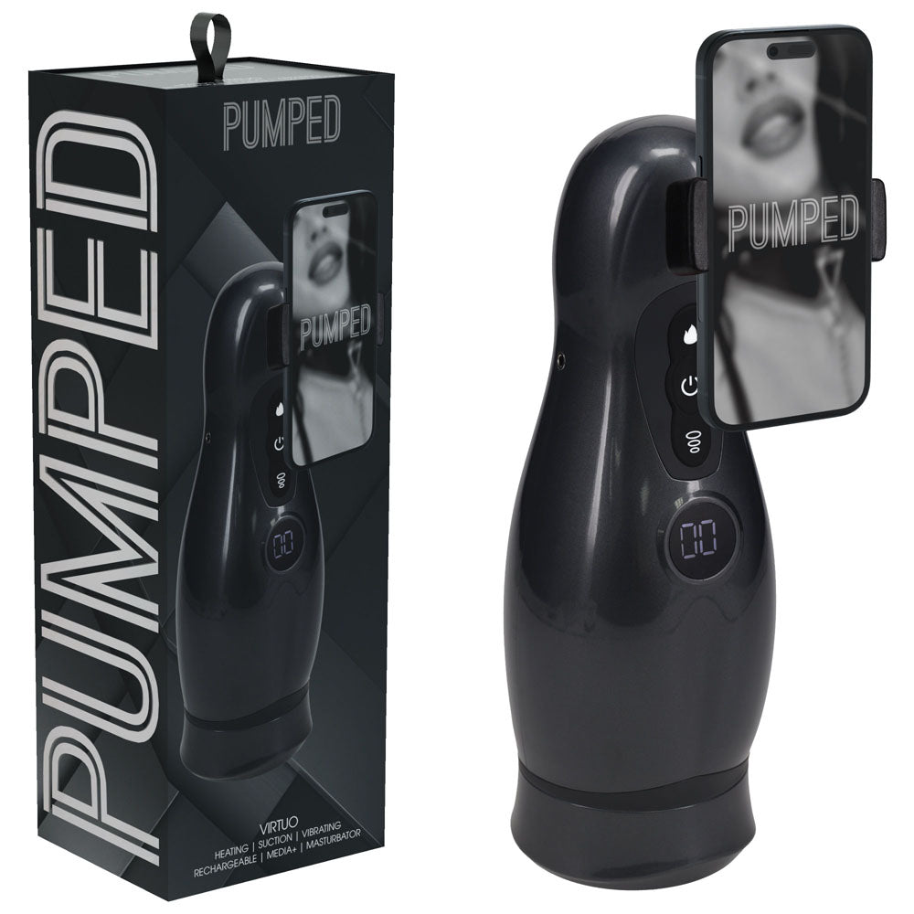 Buy PUMPED Virtuo - Gunmetal - Gunmetal Grey/Clear USB Rechargeable Sucking And Vibrating Auto Masturbator