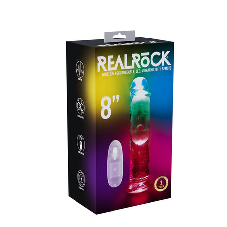 Buy REALROCK 8'' No Balls Wireless Rechargeable LED Vibrating Dong - Clear with LED 22 cm USB Rechargeable Vibrating Dong with Remote