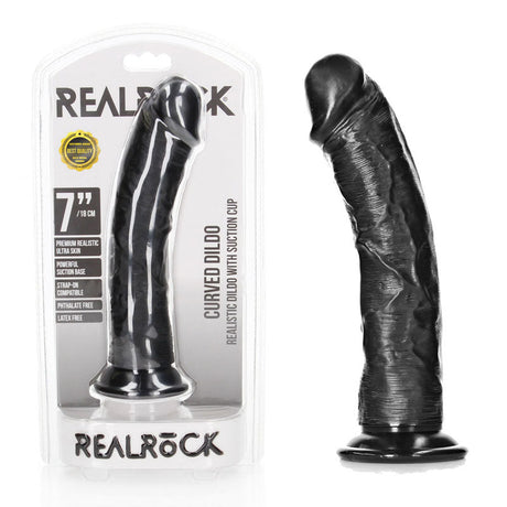 Buy REALROCK Realistic Regular Curved Dildo with Suction Cup - 18 cm - Black 18 cm (7'') Dong