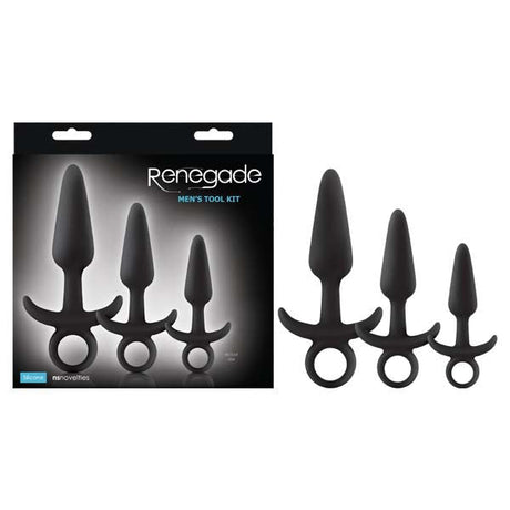 Buy Renegade Men's Tool Kit - Black Butt Plugs with Ring Pulls - Set of 3 Sizes at NZ’s Mega Adult Toys Store. Discover premium sex toys with discreet shipping at the best price in NZ