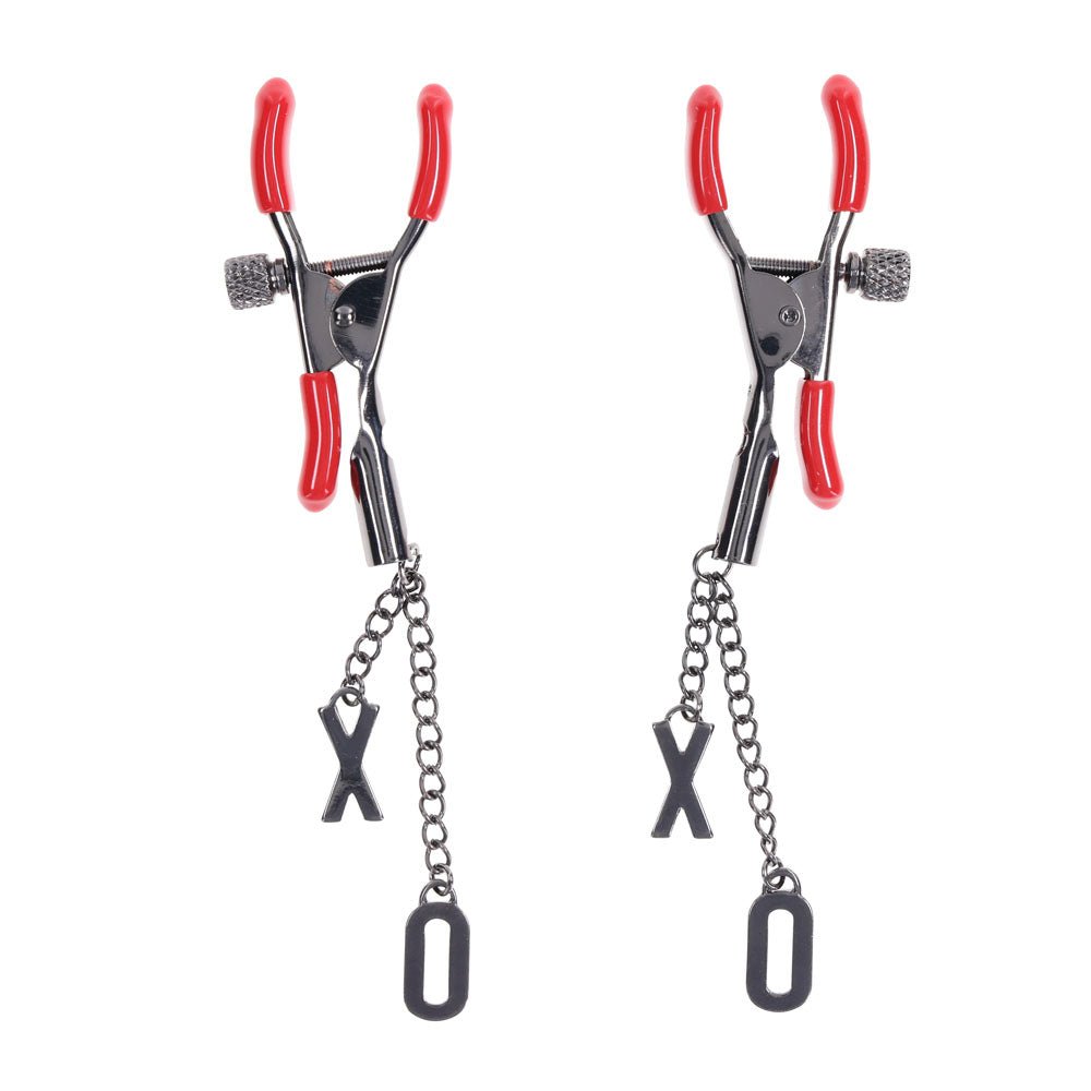 Buy S&M Exs & Ohs Nipple Clamps - Red Tipped Metal Nipple Clamps - Set of 2 at Oh Joy. Discover premium sexual toys with discreet shipping at the best price in NZ