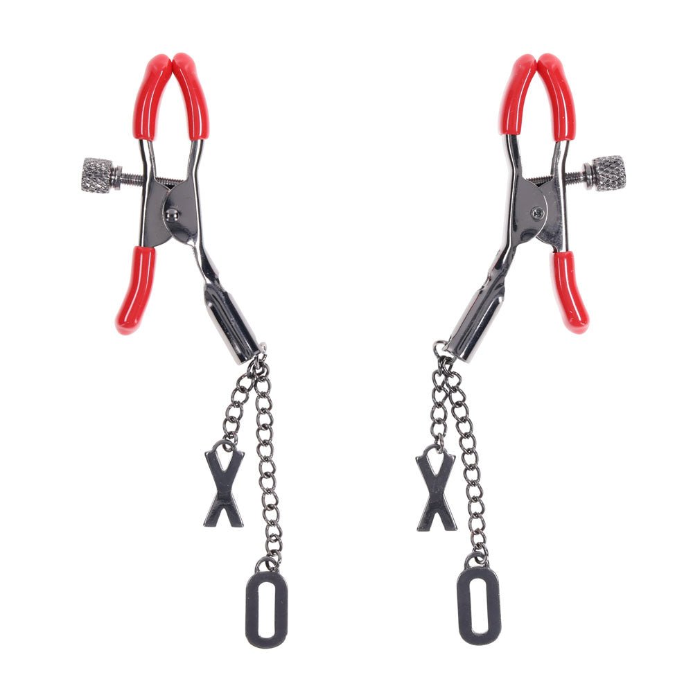 Buy S&M Exs & Ohs Nipple Clamps - Red Tipped Metal Nipple Clamps - Set of 2 at Oh Joy. Discover premium sexual toys with discreet shipping at the best price in NZ
