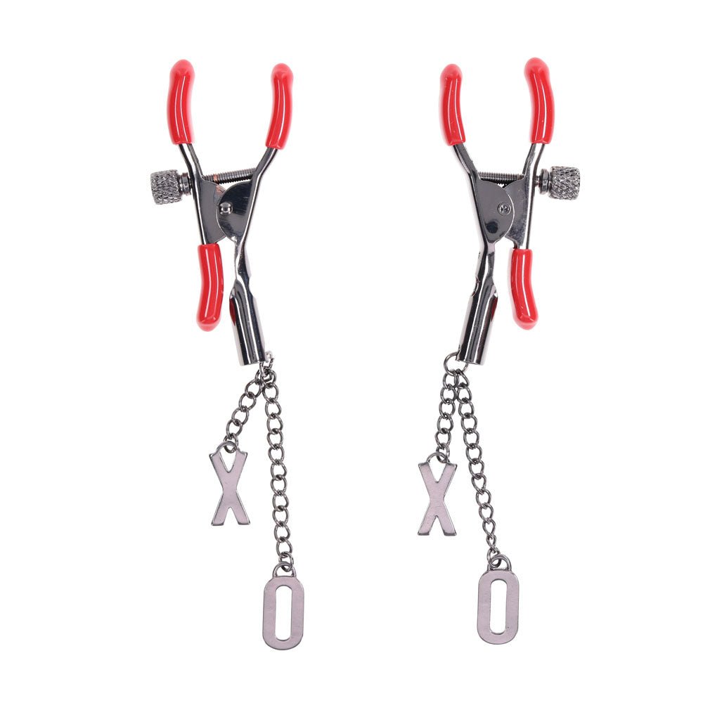 Buy S&M Exs & Ohs Nipple Clamps - Red Tipped Metal Nipple Clamps - Set of 2 at Oh Joy. Discover premium sexual toys with discreet shipping at the best price in NZ