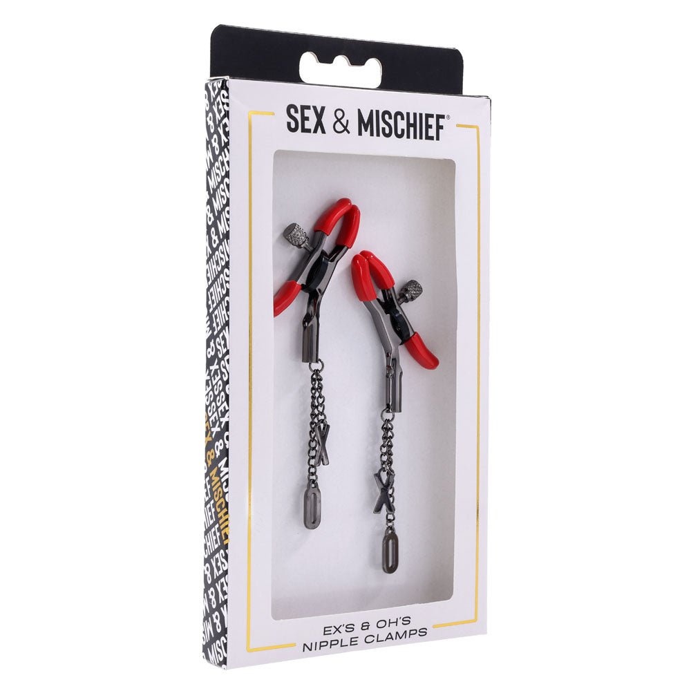 Buy S&M Exs & Ohs Nipple Clamps - Red Tipped Metal Nipple Clamps - Set of 2 at Oh Joy. Discover premium sexual toys with discreet shipping at the best price in NZ